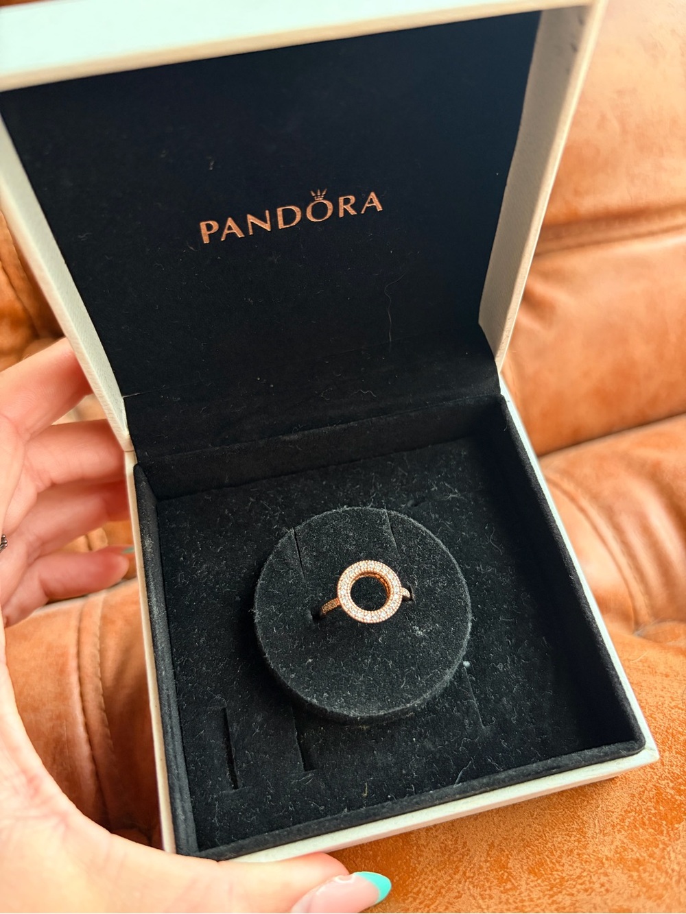 Pandora Rose Gold Pavé Circle Ring with Clear Stones size 5